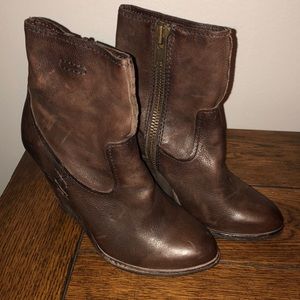 FRYE brown leather bootie wedge heel size 5.5-6